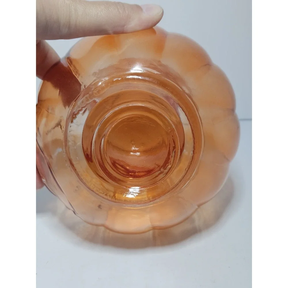 Amici Home Orange Glass Jack O Lantern Pumpkin Candy Jar Canister Lid 5.5